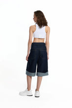 Load image into Gallery viewer, Blue Folded Hem Loose Fit Denim Bermuda Shorts
