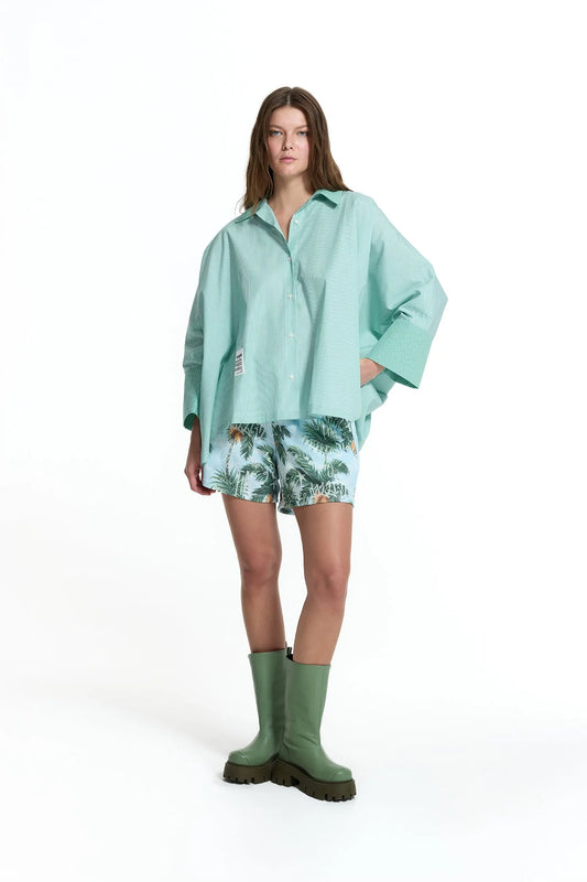 Green Back Print Relaxed Fit Tunic Shirt