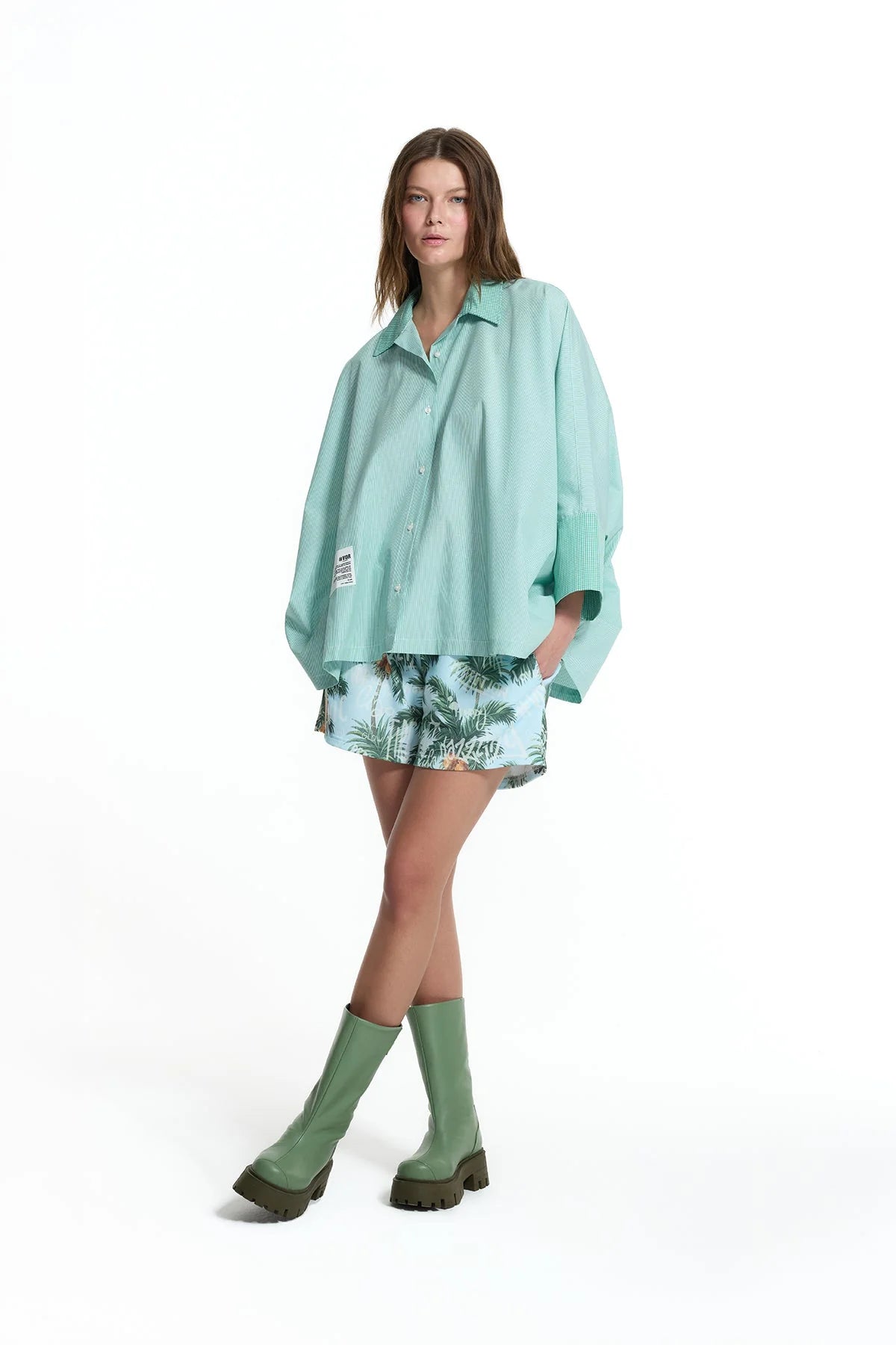 Green Back Print Relaxed Fit Tunic Shirt