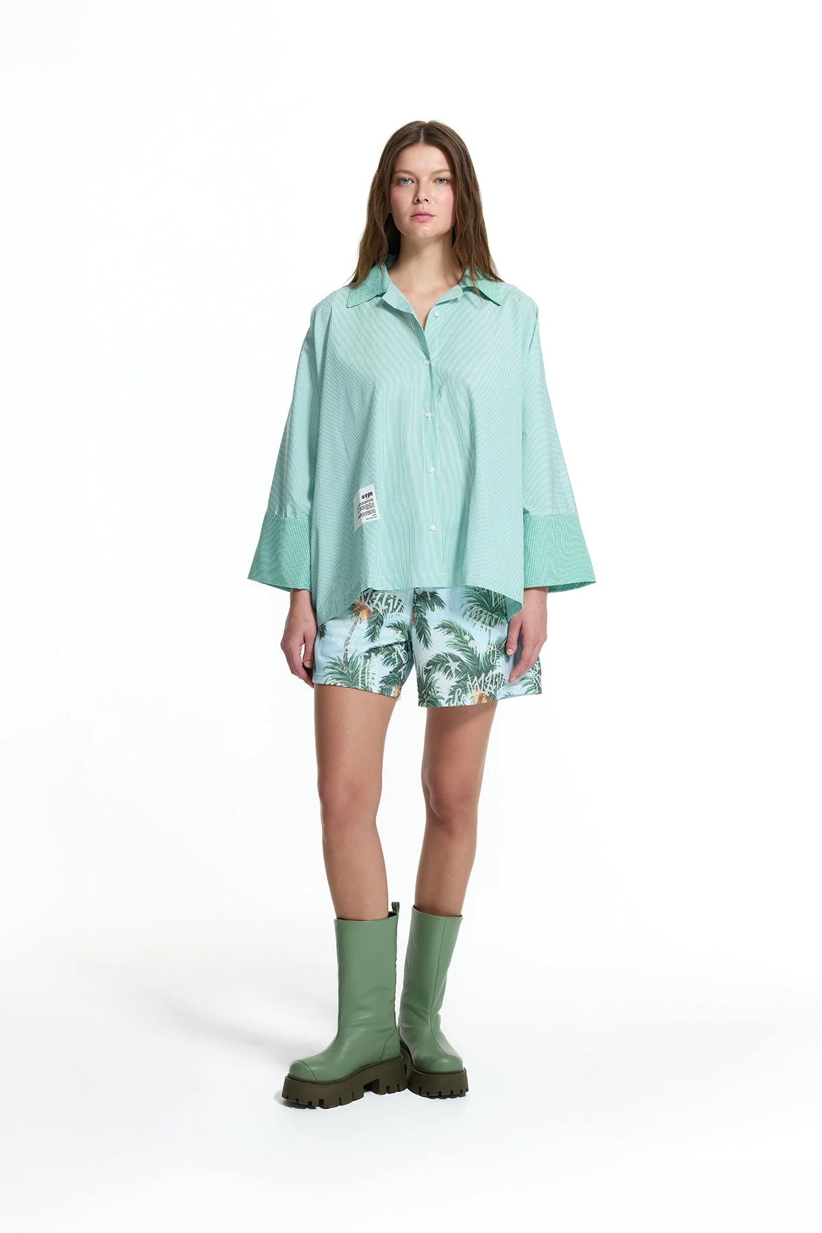 Green Back Print Relaxed Fit Tunic Shirt