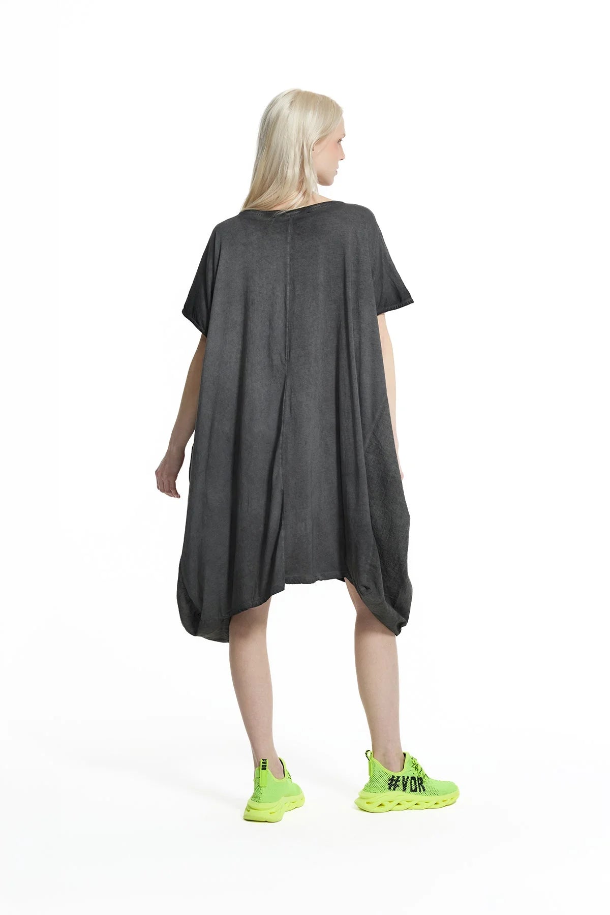 Black Washed Graphic Expression Oversized T-shirt Dress