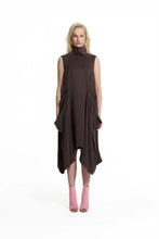 Load image into Gallery viewer, Brown Draped Asymmetric Dress
