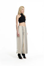 Load image into Gallery viewer, Beige Black Striped Linen Blend Wide-leg Trousers
