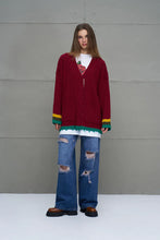 Load image into Gallery viewer, Burgundy Logo Print Oversize Knit Cardigan
