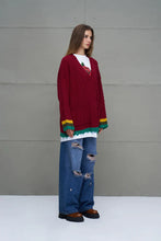 Load image into Gallery viewer, Burgundy Logo Print Oversize Knit Cardigan
