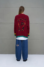 Load image into Gallery viewer, Burgundy Logo Print Oversize Knit Cardigan
