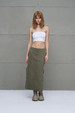 Load image into Gallery viewer, Khaki Slit Slim Fit Canvas Midi Skirt
