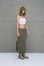 Load image into Gallery viewer, Khaki Slit Slim Fit Canvas Midi Skirt
