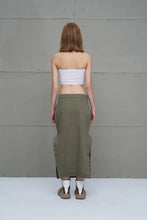 Load image into Gallery viewer, Khaki Slit Slim Fit Canvas Midi Skirt
