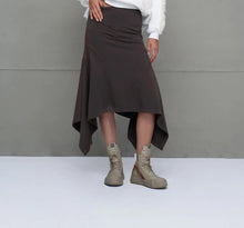 Load image into Gallery viewer, Brown Asymmetric Cut Midi Skirt
