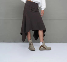 Load image into Gallery viewer, Brown Asymmetric Cut Midi Skirt
