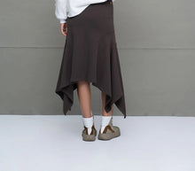 Load image into Gallery viewer, Brown Asymmetric Cut Midi Skirt
