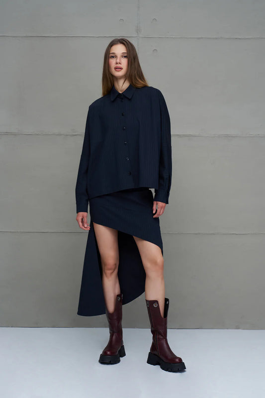 Navy Striped Asymmetric Shirt
