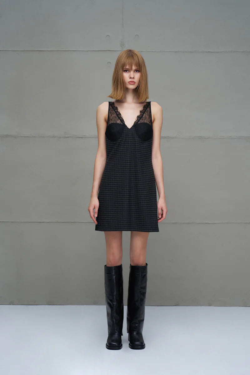 Black Lace Detail Short Dress