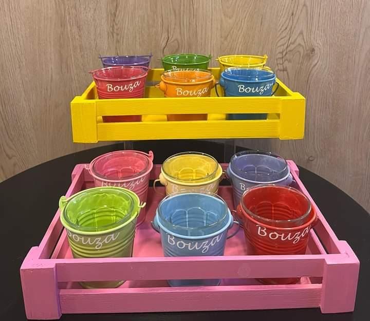 Bouza tray with 6 colored buckets