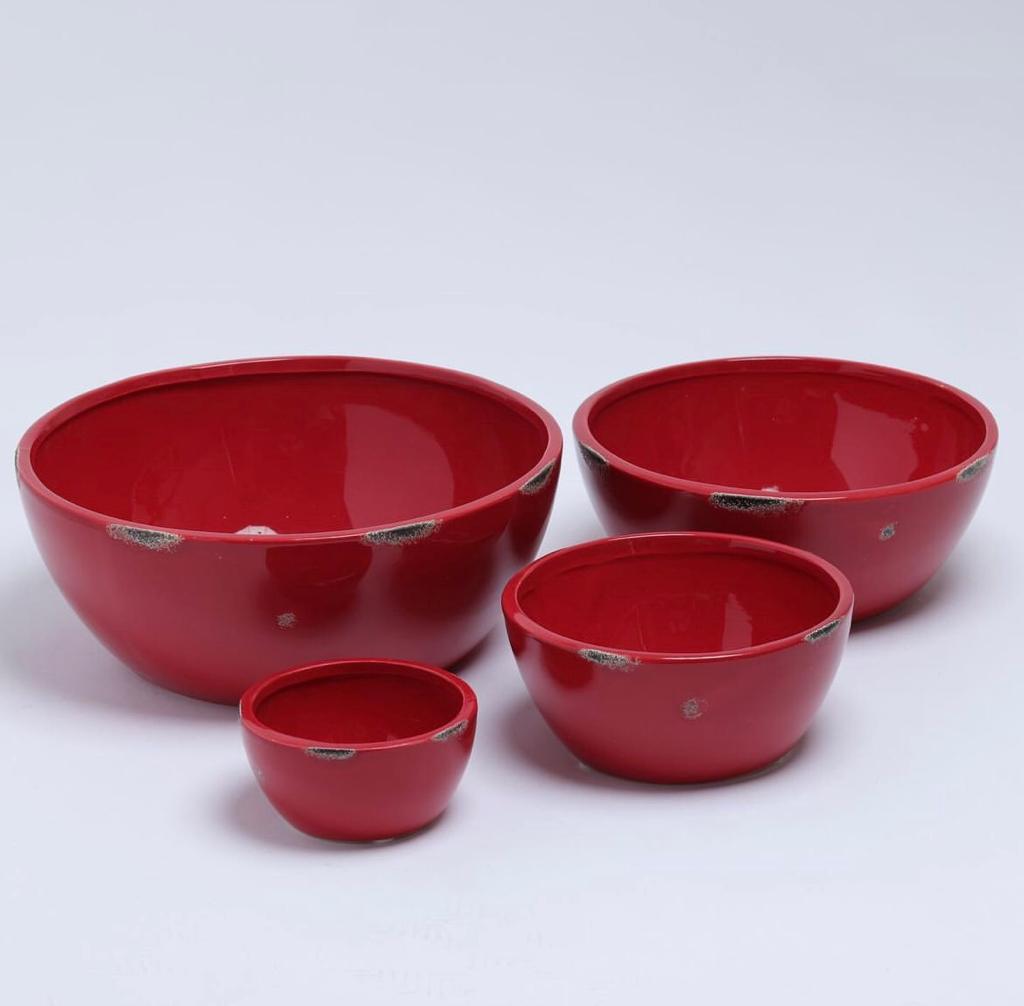 BOWLS VINTAGE CERAMIC RED (BUNDLE OF 4)