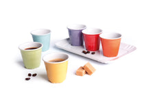 Load image into Gallery viewer, Pack of 6 colored coffee cups with tray
