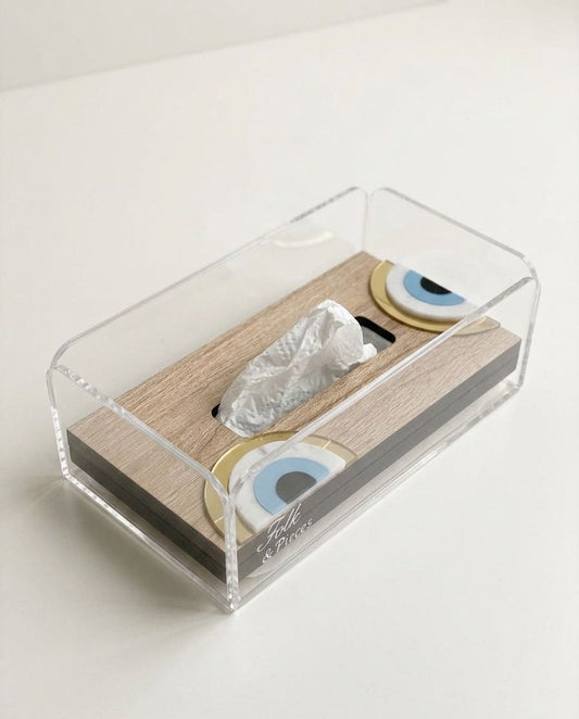 Plexi Tissue Box Evil Eye Light Blue