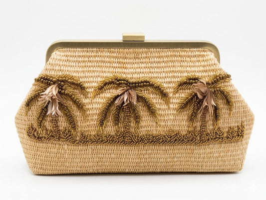 Beige Clutch Palms Embroidery
