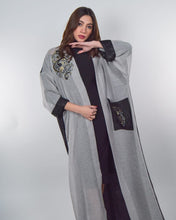 Load image into Gallery viewer, Grey and Black Abaya with Arabic Calligraphy
