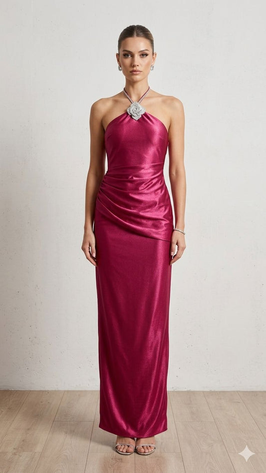 Burgundy Dress with Flower