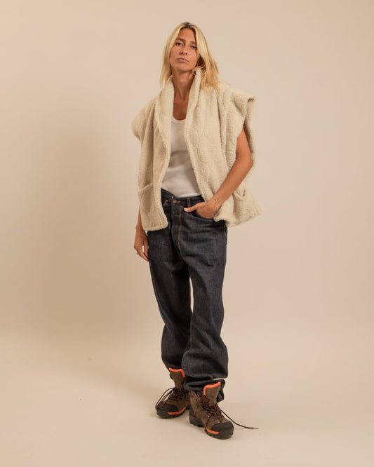 Cream teddy-textured vest