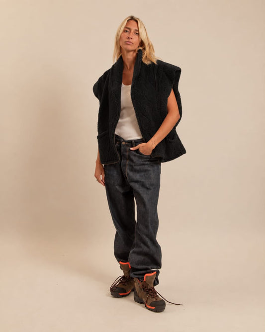 Black teddy-textured vest
