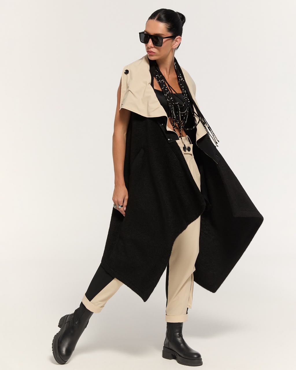 Black and beige vest and trouser set