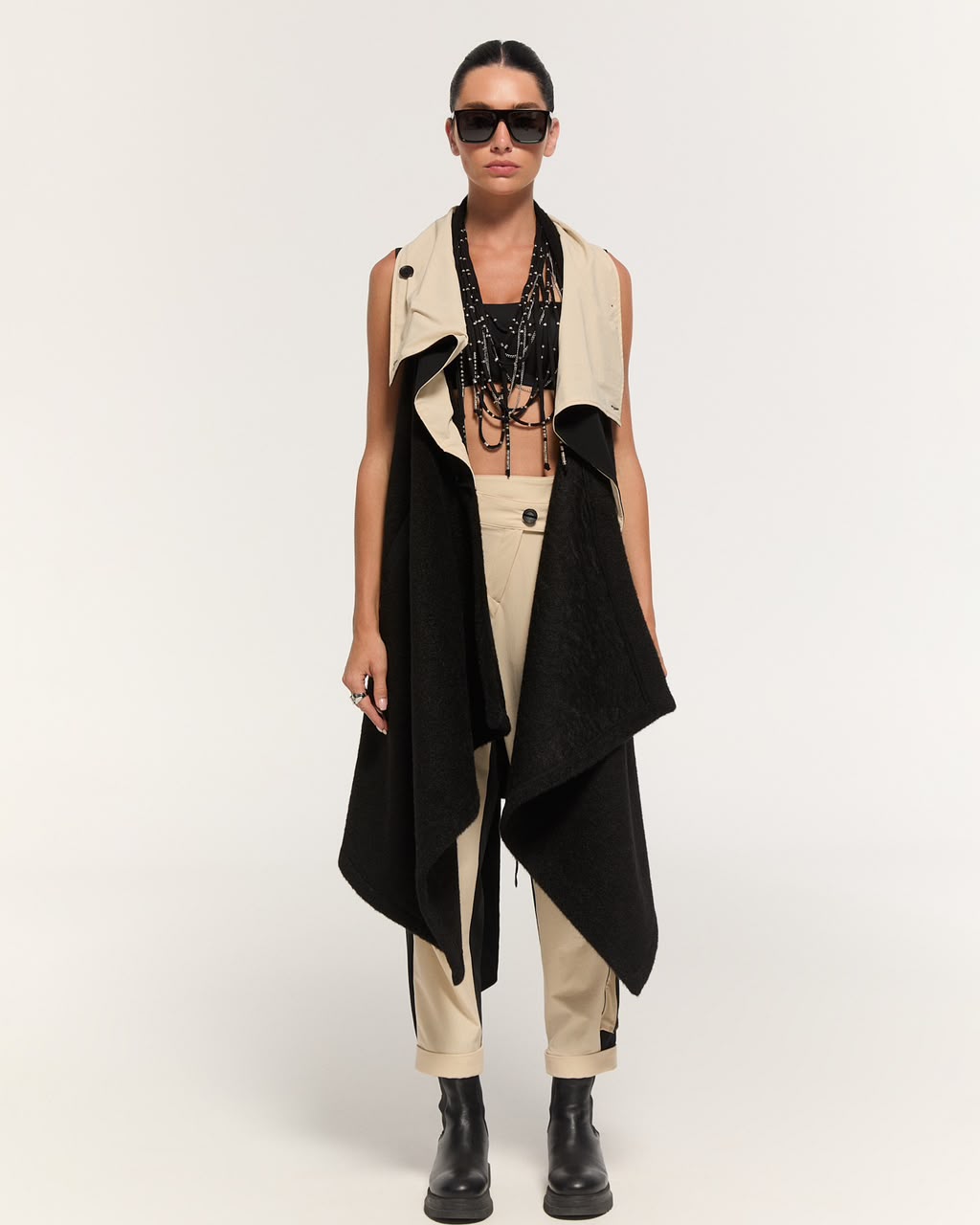 Black and beige vest and trouser set