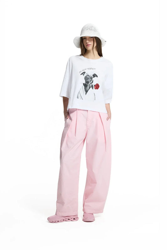 White Graphic Print Crop T-shirt