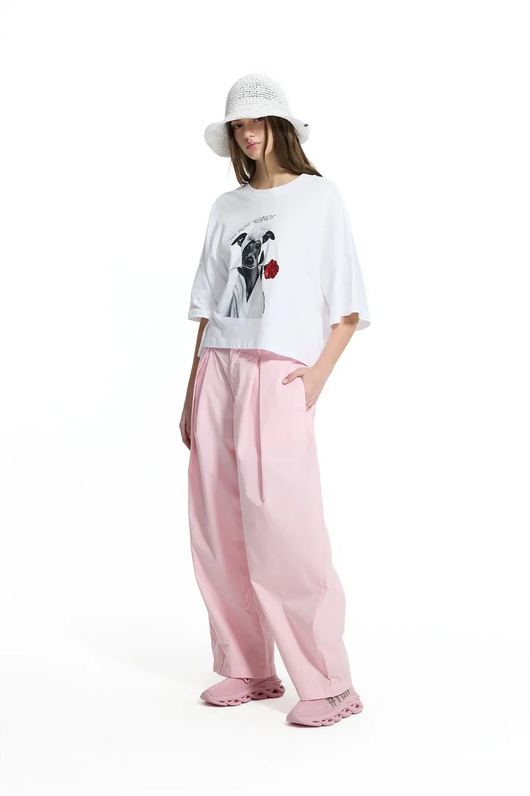 White Graphic Print Crop T-shirt