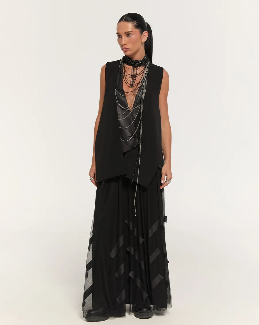 Black satin-detail vest