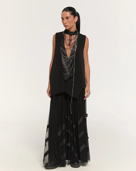 Black satin-detail vest