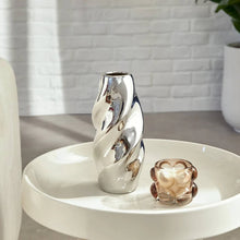 Load image into Gallery viewer, "Sky" Vase - Twisted Glazed Dolomite Ceramic, Mirror Silver
