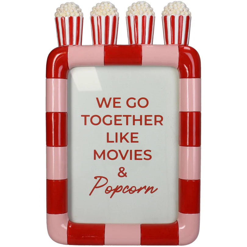 Popcorn Movie Night Polyresin Photo Frame 18 x 13 cm Red Pink