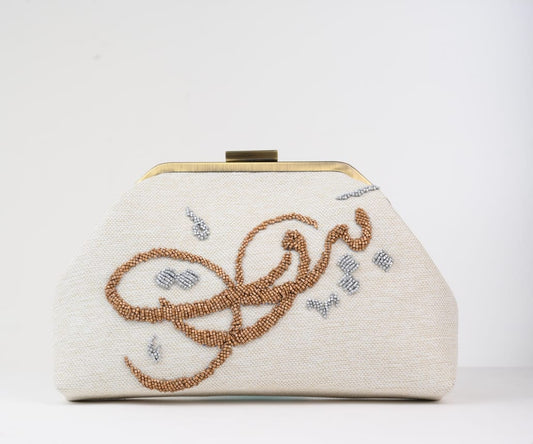 Beirut Beaded Beige Clutch